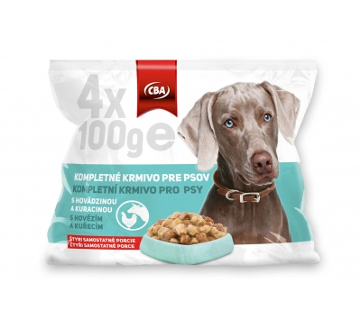 Kompletné krmivo pre psov s hovädzinou a kuracinou (kapsičky) CBA 4x100g