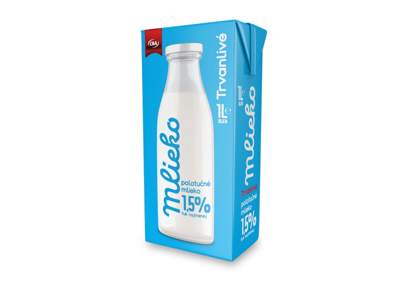 Mlieko polotučné trvanlivé 1,5% CBA 1l