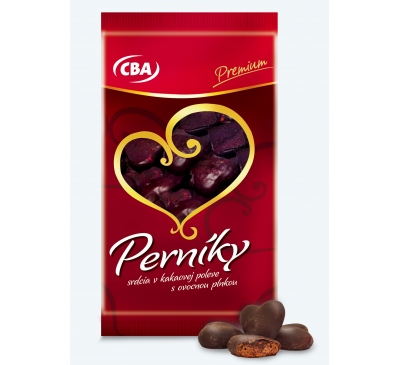 Perníky srdcia v kakaovej poleve s ovocnou plnkou CBA Premium 175g