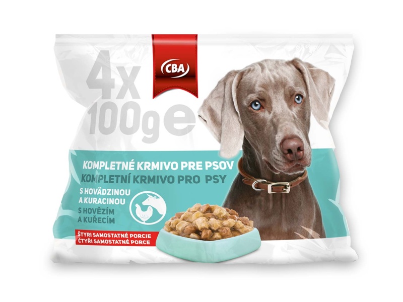 Kompletné krmivo pre psov s hovädzinou a kuracinou (kapsičky) CBA 4x100g
