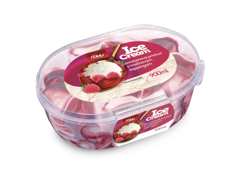 CBA ICE CREAM smotanová príchuť s malinovým toppingom 900ml