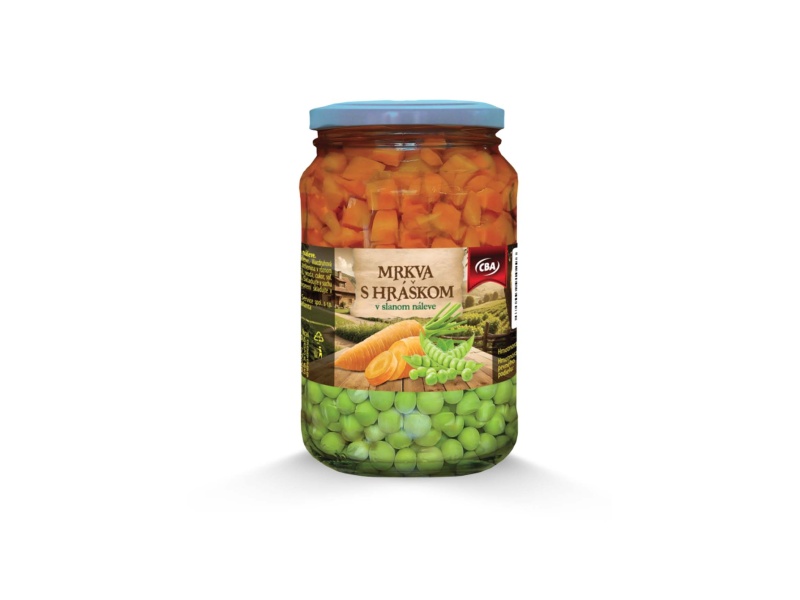 CBA Mrkva s hráškom v slanom náleve 640g (PP 420g)