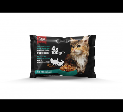 Kompletné krmivo pre mačky (morčacina, králik, mrkva) CBA 4x100g